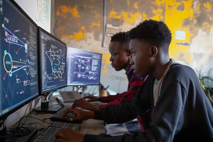 A team building software together